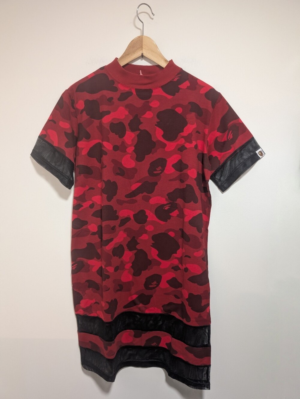 A Bathing Ape | Red Color Camo Mesh Trim T-Shirt Dress In Red